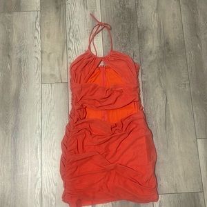 Halter neckline runched up cut out mini dresses